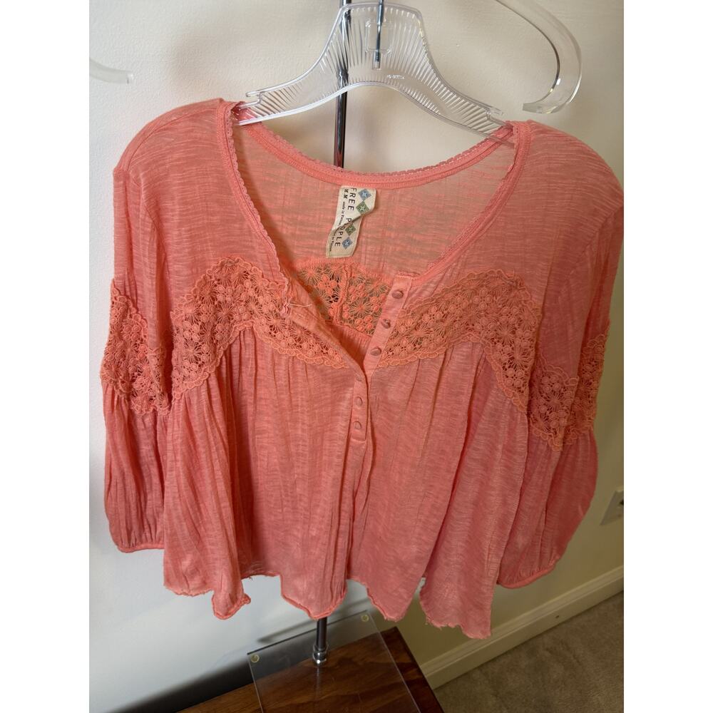 Free People lace cutout shirt orange flowy blouse boho revival cottagecore EUC